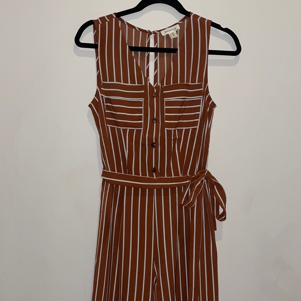 Monteau | Rust and White | Striped | Sleeveless Jumpsuit